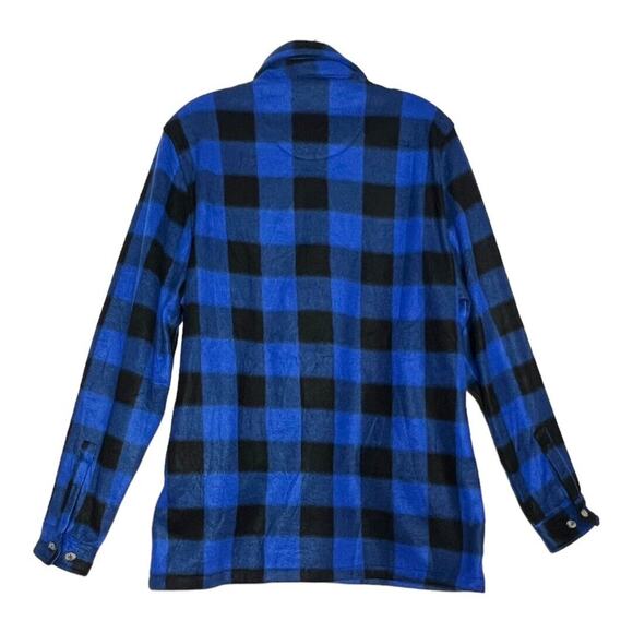 Telluride Shirt Mens Medium Blue Black Buffalo Plaid Fleece Shacket Pockets - Picture 2 of 7